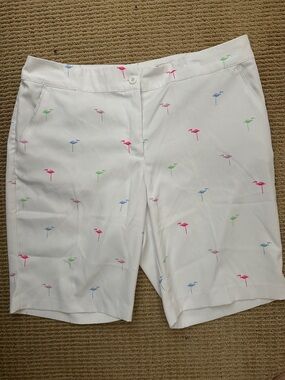 Greg Norman Collection White Flamingo-Print Bermuda Shorts